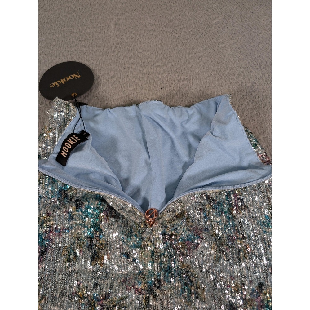 Nookie Forever Skirt Womens Small Blue Sequin Ruched Party Mini Dressy New - Picture 10 of 16